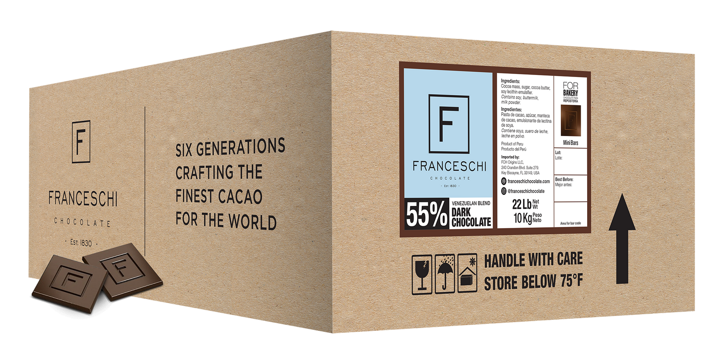 FRANCESCHI DARK CHOCOLATE VENEZUELAN BLEND 55%  Mini Bars 22 Lb.